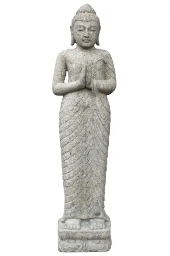 Product image of the product “Standing Buddha, Indian Style - folded hands, in the sizes from 60cm to 200cm, natural finish ”